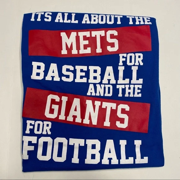 Mens New York Giants Mets Royal Blue T Shirt Baseball Football MLB NFL - Picture 2 of 4